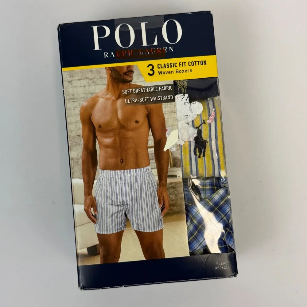 Polo Ralph Lauren Mens 3 Pack Classic Fit Cotton Woven Boxers XL Multicolor